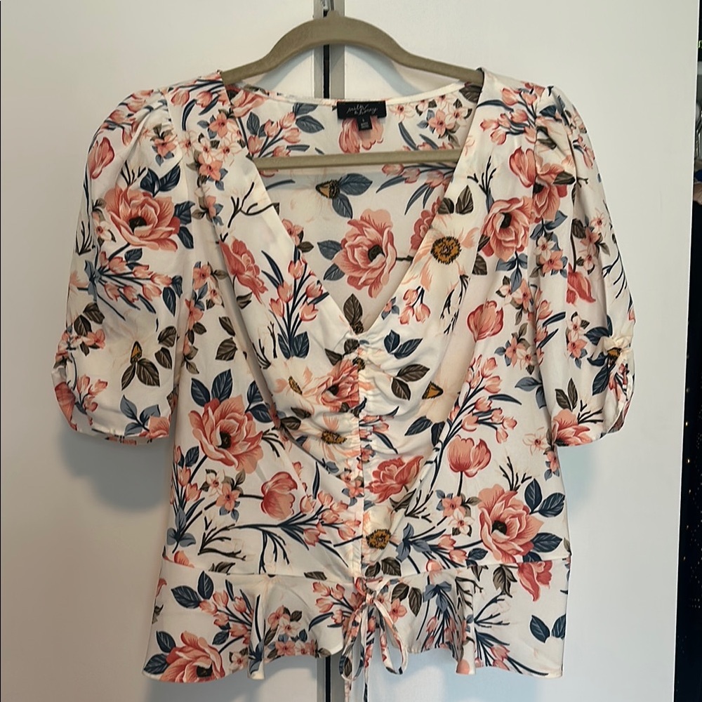 Floral Print Women's Top - White and Pink